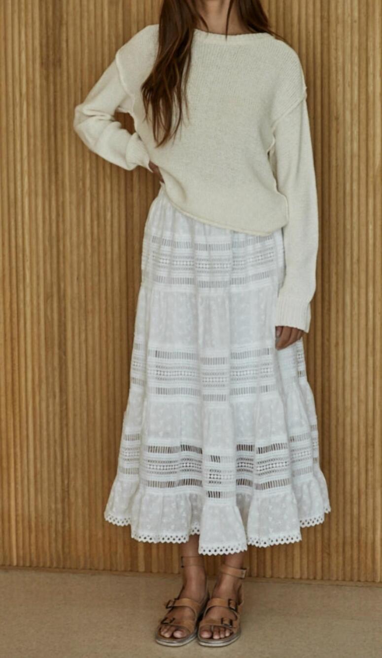 NEW BY TOGETHER eyelet lace tiered maxi skirt in white